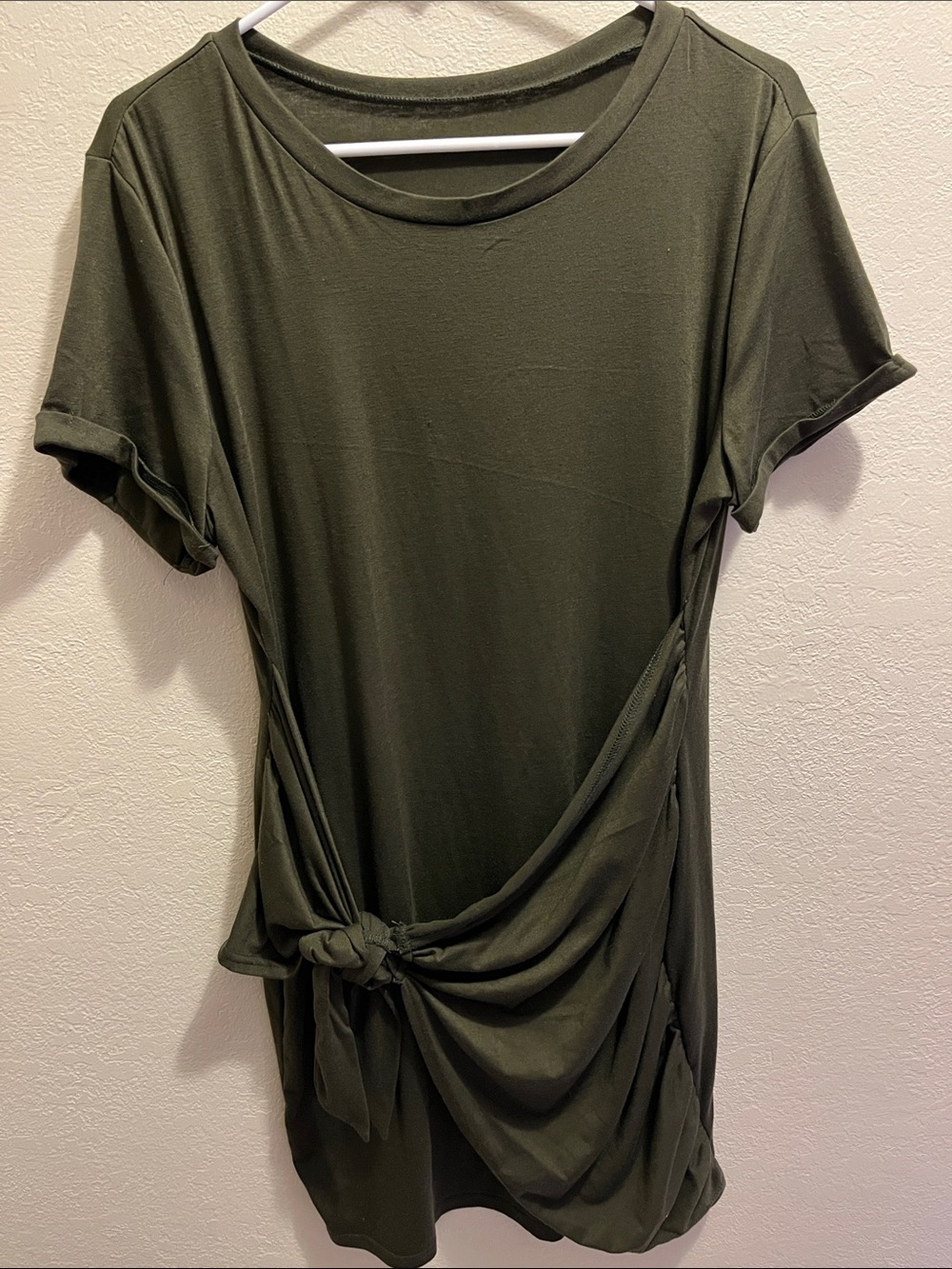 SHEIN Women's Olive Green Knot-Front Short Sleeve Top